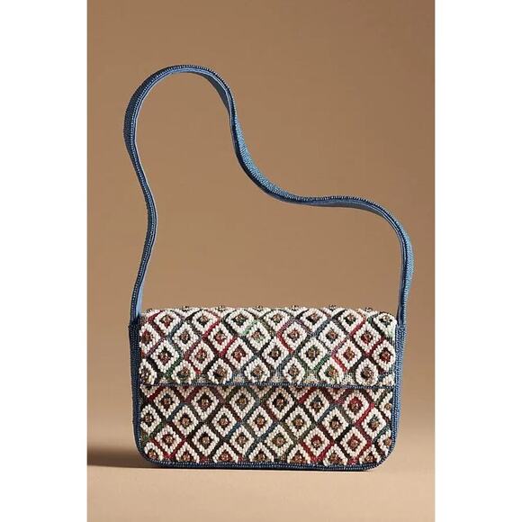 Anthropologie Handbags - Anthropologie Maeve Fiona Beaded Bag Shoulder Straps Blue